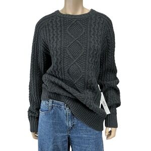 Wilt Sweater Women XL Gray Long‎ Sleeve Cable Knit Chunky Fishermen Crewneck NEW